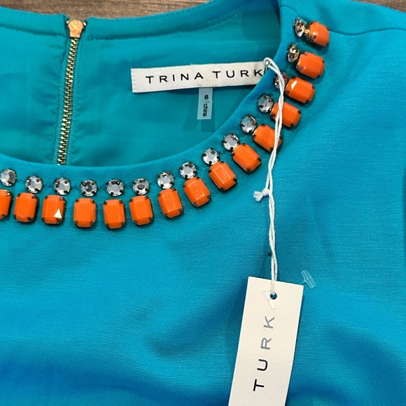 NWT! Trina Turk Tropical Ponte Sculpture Dress with Beaded Neckline Size 6 - Picture 7 of 13